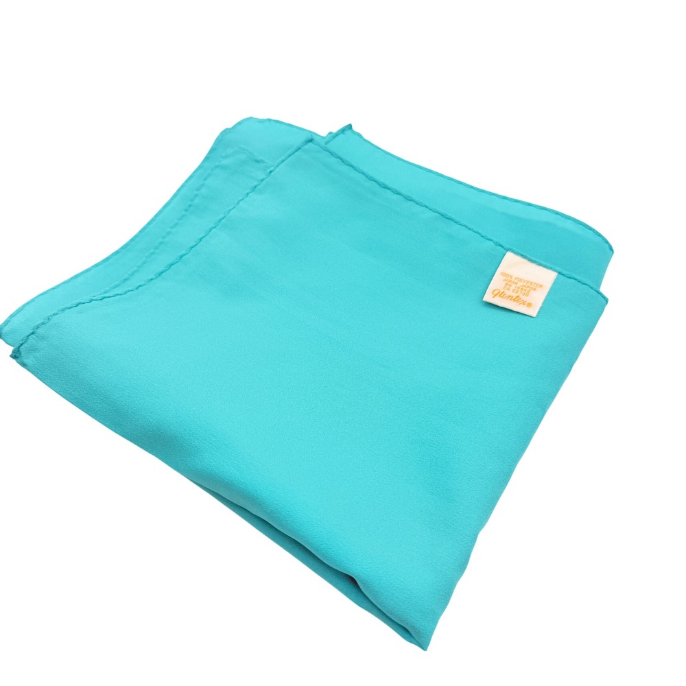 Vintage Glentex Teal Square Chiffon Scarf Turquoise Blue Solid Bright Retro